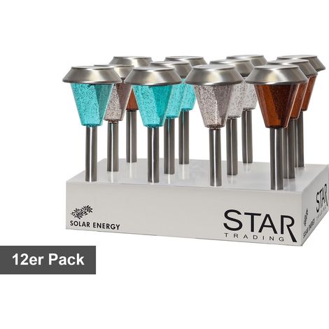 Star Trading Piquet de terre solaire Ibiza, LED, 12 pièces, extérieur, multicolore, lampes de chemin, capteur crépusculaire, 29 cm