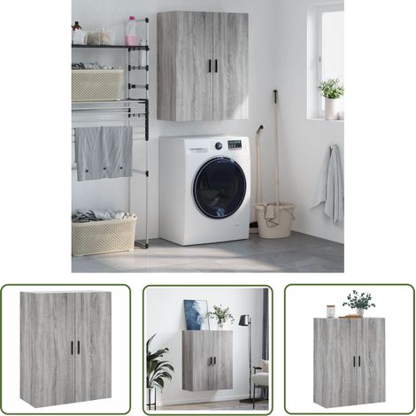The Living Store Armoire murale sonoma gris 69,5x34x90 cm - Armoire Murale - Meuble De Rangement - Armoire Suspendu - Buffet - Commode (1/5)