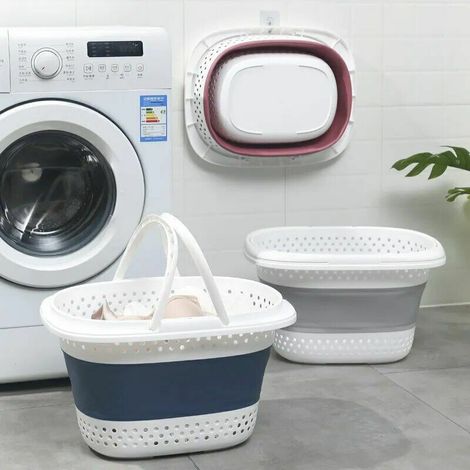 Pliant En Plastique Panier À Linge Poignée Salle De Bains Mur Monté Panier De Rangement Maille Seau De Rangement Sale Boîte De Rangement Boîte De Rangement Gris