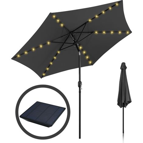 Jiubiaz Ombrellone da giardino solare LED – Diametro 270cm, inclinabile con protezione UV, colore Grigio (1/5)