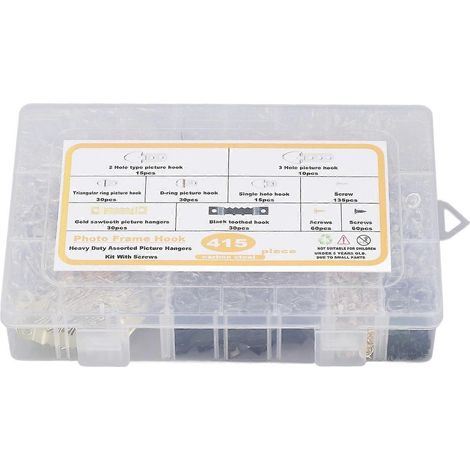 Bilderaufhänger-Set, robust, verschiedene Rahmenhaken mit Schrauben, transparente Box, 7 Modelle