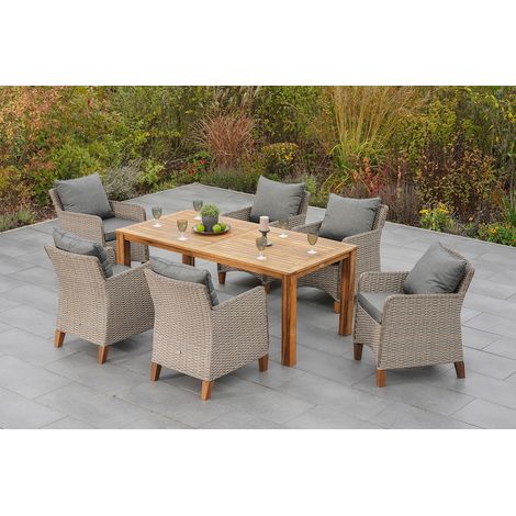 Avellino Set 7tlg 6 Sessel Tisch 185x90cm Kissen