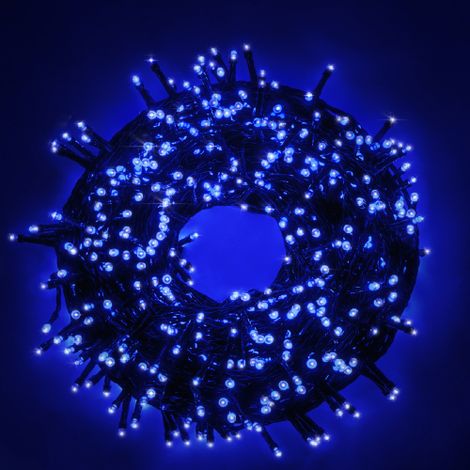Luccika Home stringa catena 5 mt serie da 100 luci per albero di Natale a led blu 31V cavo verde con 8 giochi di luce e memoria IP44 per uso esterno interno Blu 5 metri - 100 led