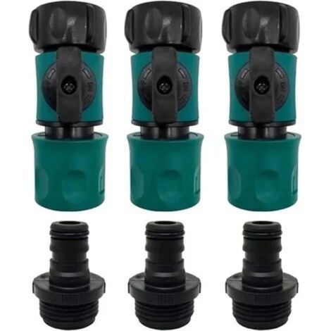 Raccord rapide pour tuyau d'arrosage, filetage 3/4", plastique ABS, avec valve, 8,5 x 3,5 cm (1/5)