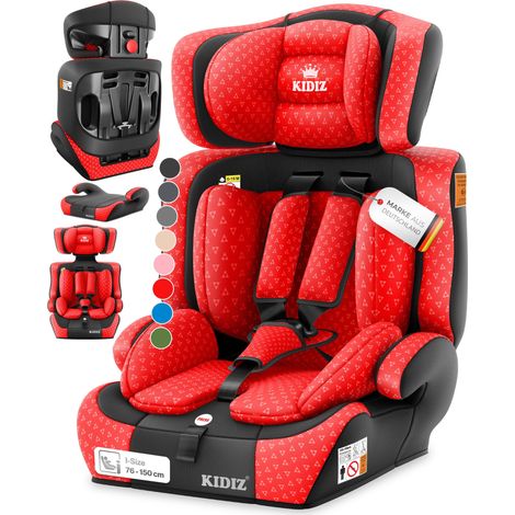 KIDIZ® Autokindersitz Kindersitz Kinderautositz  Autositz Sitzschale  9 kg - 36 kg 1-12 Jahre  Gruppe 1/2 / 3  universal  zugelassen nach ECE R129/03   Rot
