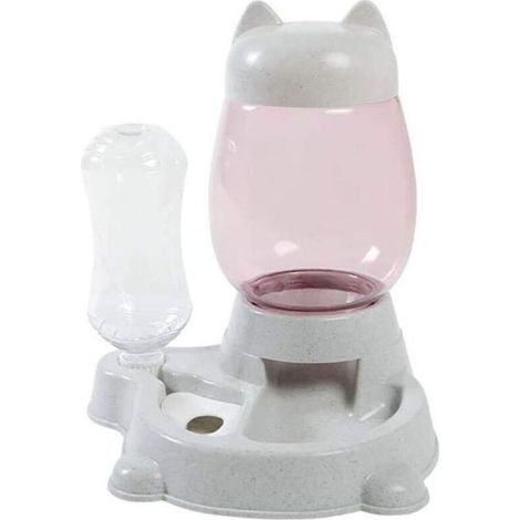 Distributeur Eau et croquettes Automatique pour Chien et Chat Mangeoires pour Animaux (Bouteille d'eau 528ml, Baril de Grain 2.2L) (Gris) (1/4)