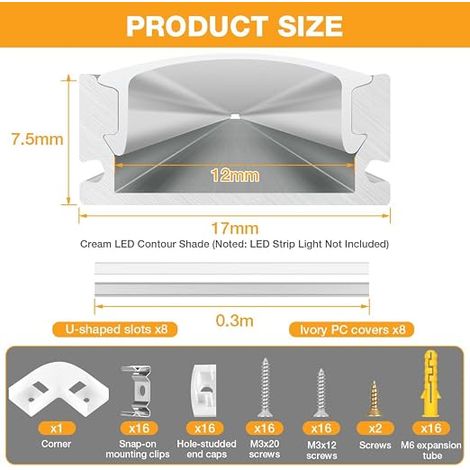 Profilé Aluminium LED Forme en U, 2.4m Profilé Led Encastrable (1/4)