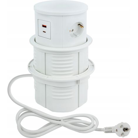 Prise de charge encastrée dans le plan de travail, blanche, 3 x 230 V, 2 x USB, 16 A (1/5)