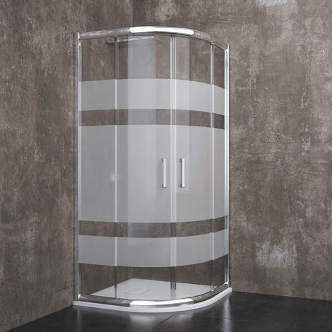 Box Doccia Semicircolare In Cristallo Temperato Serigrafato da 6 mm Con Porte Ante Scorrevoli 195 Cm H Struttura Alluminio Anodizzato Maniglie in Acciaio Cromato Design Davos (80 x 80 Cm) (1/5)