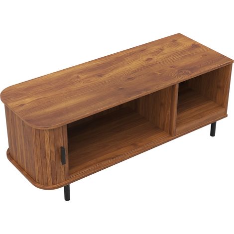 Mesa de centro moderna con puerta corredera y almacenamiento, 110 x 40 x 55 cm, nogal, MODENUIT (1/5)
