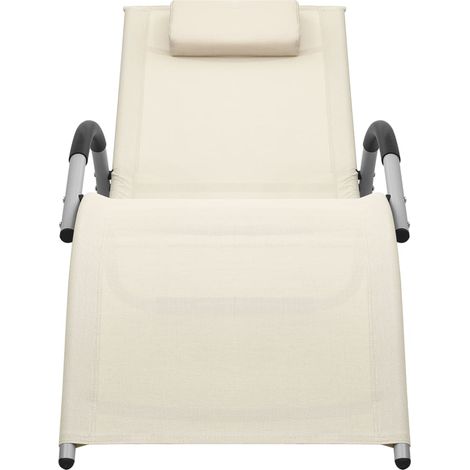 Chaise longue  Transat  Bain de soleil textilène crème et gris (1/5)