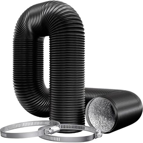 Tubo flessibile di scarico in alluminio da 150 mm di diametro e 5 m di lunghezza, con fascette stringitubo - Tubo flessibile per condizionatori, asciugatrici e cappe aspiranti - Nero (1/5)