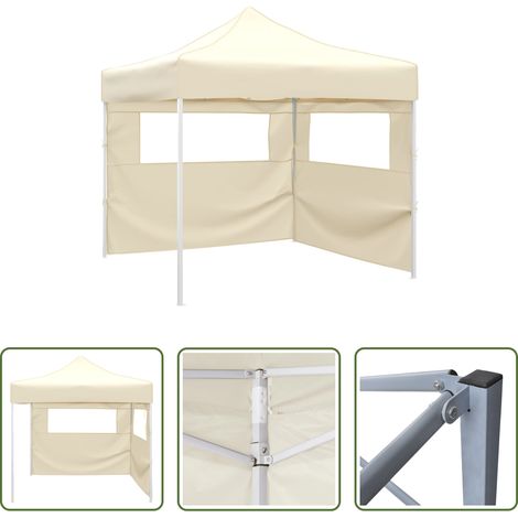 vidaXL Partyzelt - Faltzelt mit 2 Wänden 291x291x315 cm Cremeweiß (1/5)