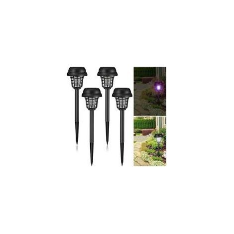 Lot de 4 tue-moustiques solaires étanches pour extérieur - Lampe anti-moustiques pour intérieur et extérieur - Lumière violette et blanche (noir rétro, plastique)
