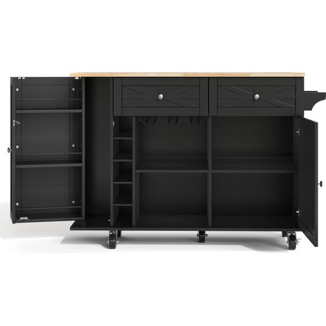 Kücheninsel schwarz mit klappbarer Platte 120 x 45(70) x 89 cm aus MDF (1/5)