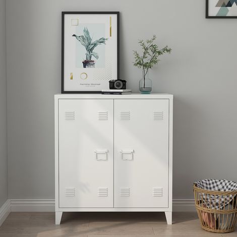 Armadietto da Ufficio Oripää in Acciaio 90 x 80 x 33 cm Bianco [en.casa]