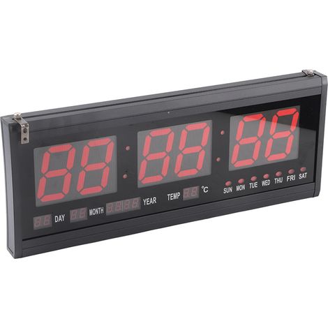 Horloge Murale Numérique LED avec Calendrier et Thermomètre - Alimentation Secteur EU 110‑240V (1/5)