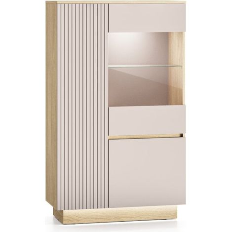 3türiger Geschirrschrank inklusive LED-Beleuchtung Elyès Kaschmir und Holz (1/5)