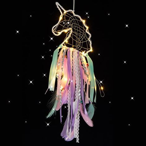 Unicorn LED Dreamcatcher, Handmade Dreamcatcher with Colorful Feathers and Lights, Gifts for Girls, Wall Decorations, Ornaments, Crafts and Bedroom Accessories - v (1/5)