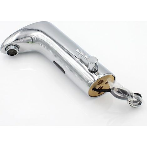 Robinet de cuisine Évier de lavabo de robinet à capteur automatique, mélanur chaud et froid mains libres sans contact, robinet de vanité d'évier chromé poli (1/5)