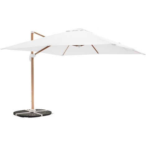 Parasol déporté 3x3m et 4 dalles lestées effet bois blanc
