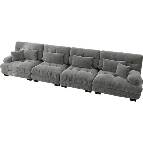 Canapé Modulaire D'angle 4 Places Confortable Chenille Gris 406x77x81 cm ZIPSOFA (1/5)