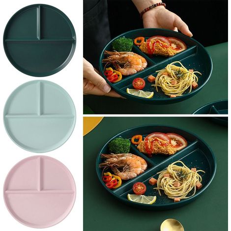 Assiette à 3 compartiments, assiettes plates rondes en plastique
