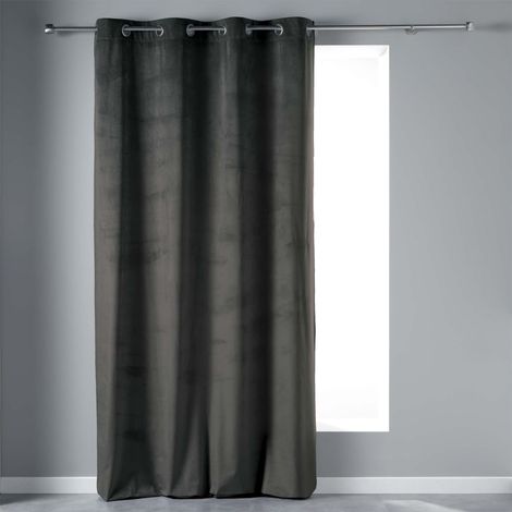 Rideau a oeillets effet velours 140 x 240 cm Velvetine anthracite (1/2)