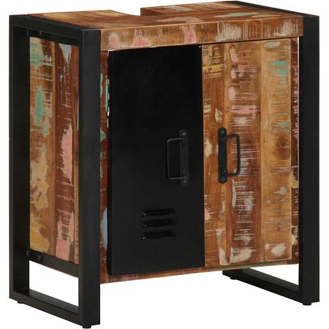 Armoire de salle de bain avec porte Marron Bois Recyclé Solide (1/5)