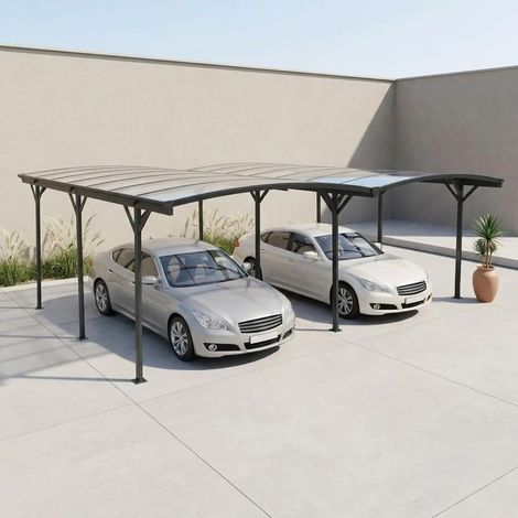 Sweeek – Carport extension 15m² aluminium anthracite – Toit polycarbonate double épaisseur – Dimensions 503x300x239 cm – Résistance UV et intempéries (1/5)