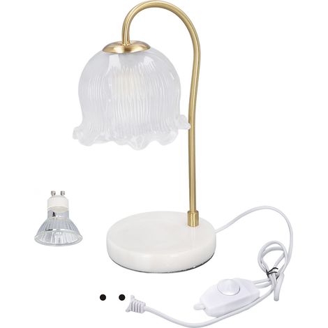 Lampe réchauffe-bougie en verre et marbre, électrique avec variateur d’intensité, 2 ampoules incluses, pour Noël, cadeau de crémaillère, décoration chambre, prise UE 220V (1/5)