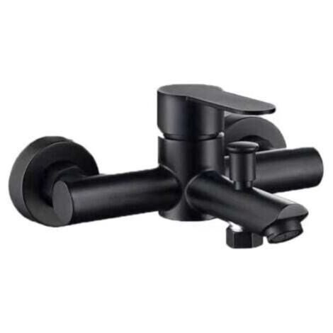 Mitigeur Bain 2 Trous - Robinet Noir Acier Inoxydable avec Déviateur Pull-up et Cartouche Céramique (1/4)
