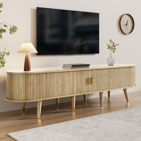 Meuble TV avec portes coulissantes, support télé bas, meuble télévision design, buffet TV moderne, console TV avec rangement. (1/5)
