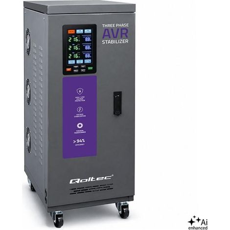 Regulador de voltaje AVR MULTIPROTECTION trifásico Qoltec 30 kVA Precisión ±3 % Servomotor 3F LCD Línea Expert