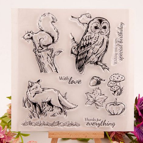 2 Pièces Tampons Transparents Animaux Forêt (Hibou, Écureuil, Renard) pour Scrapbooking DIY - T1672 (1/5)