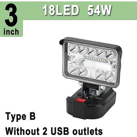 Lampe de travail LED Makita 18 V Lithium 3/5/8 pouces, 2800 lm/7200 lm/11800 lm, avec port USB pour recharger votre téléphone (Type B, 3 pouces). (1/5)