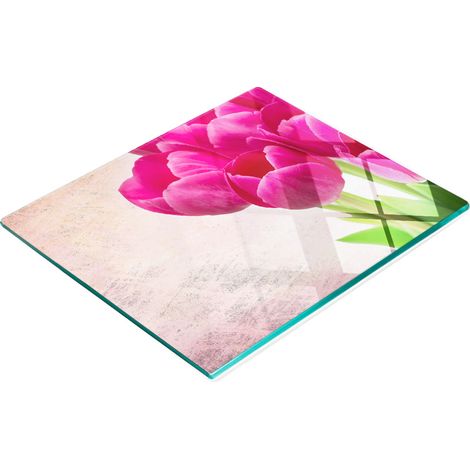 Dekoratives Schneidebrett aus gehärtetem Glas, rosa Tulpen, 60 x 52 cm (1/5)