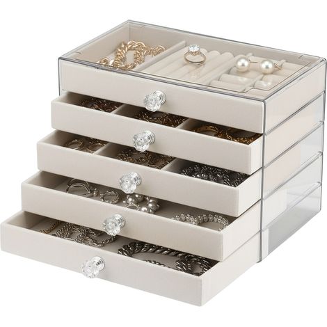 Scatola Portagioie 5 Cassetti Organizer Gioielli Con Scomparti Multimisura
