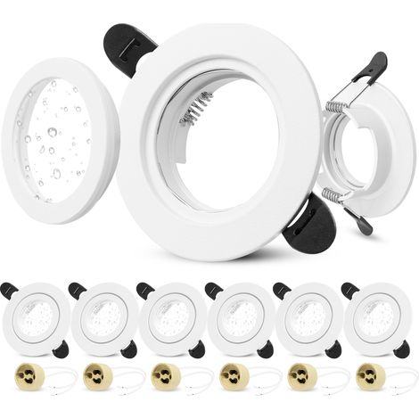 Lot de 6 Spot LED Encastrable 230V IP65 Cadre Avec Douille GU10, Spots de Plafond Trou de Montage ø58-75mm, Rond Aluminium GU10 Spot LED Salle de Bain, Blanc (1/5)