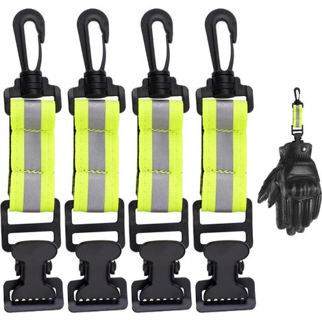x Feuerwehrhandschuhhalter, 18 x 2,5 cm große Arbeitshandschuhclips mit Karabinerhaken, Metallclip für Feuerwehrleute, reflektierende Handschuhhalter, Feuerwehrhandschuhclips für den Einsatz zu Hause (1/5)