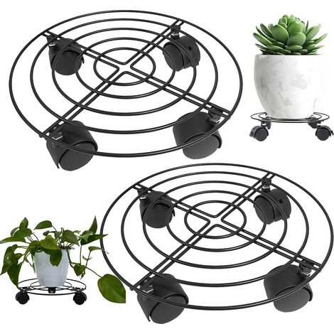 Porte Plante à Roulettes, 2 Pièce Supports De Pots De Fleurs à Roulettes Métal avec Roues Verrouillables pour Intérieur et Extérieur, Soucoupe Pot Fleur avec Roulettes 32 cm, Porte Plante Exterieur (1/5)
