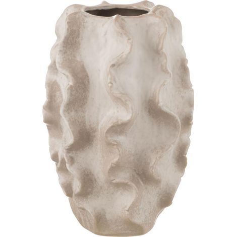 Vase abstrait vague 25,5x25,5x37,5 cm en argile beige
