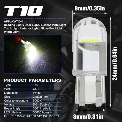 T10 W5W 194 LED-Lampe für Autos, 12 V, 6000 K (weiß), COB, 168 LED-Lampe, 2825 T10 W5W LED-Lampe, LED-Innenbeleuchtung, W5W LED-Lampe, LED-Lampe für Autos (1/3)