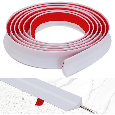 Paraschizzi autoadesivo per piani di lavoro, barriera doccia, guarnizione impermeabile per il bordo del lavello/piano cottura di cucina e bagno. (Bianco, 99 cm L x 1,5 cm H)