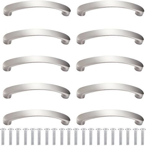 10 poignées de meuble argentées avec 20 vis, poignées de tiroir, entraxe de 96 mm, poignées de cuisine modernes en alliage d'aluminium, idéales pour la cuisine et la chambre. (1/4)