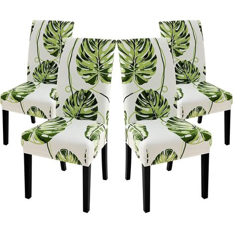 MINKUROW 4 Pezzi Fodere Per Sedie Fodera Per Sedia Elastica Fodera Per Sedia Con Decorazione Elastica Moderna Per Vestibilità Universale (Foglie Verdi) (1/5)