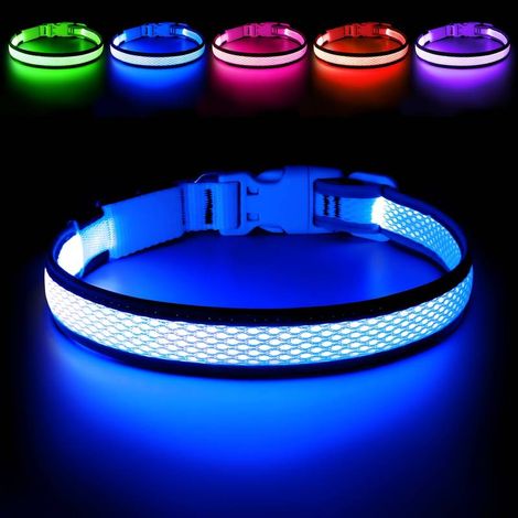 Collier lumineux LED rechargeable par USB pour chien, collier de sécurité en maille douce réglable, taille L, convient aux grands chiens, améliore la visibilité lors des promenades nocturnes. (1/5)