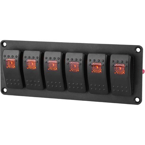 12-24V-Bedienfeld mit 6 orangefarbenen LED-Wippschaltern für Auto, Wohnmobil, Boot, Yacht, Schiff (1/5)