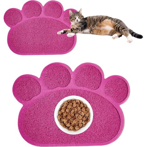 PVC Durable Chat Chien Tapis de Litière pour Chats Set de Table Pet Chiots Chaton Bol Aliments Patte Forme Bac Napperon Anti-Glissement (Rose, 45 60cm) (1/5)