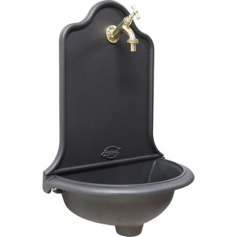 Fontana a muro Cordova colore ghisa per casa e giardino con rubinetto in ottone finitura a scelta : lucido